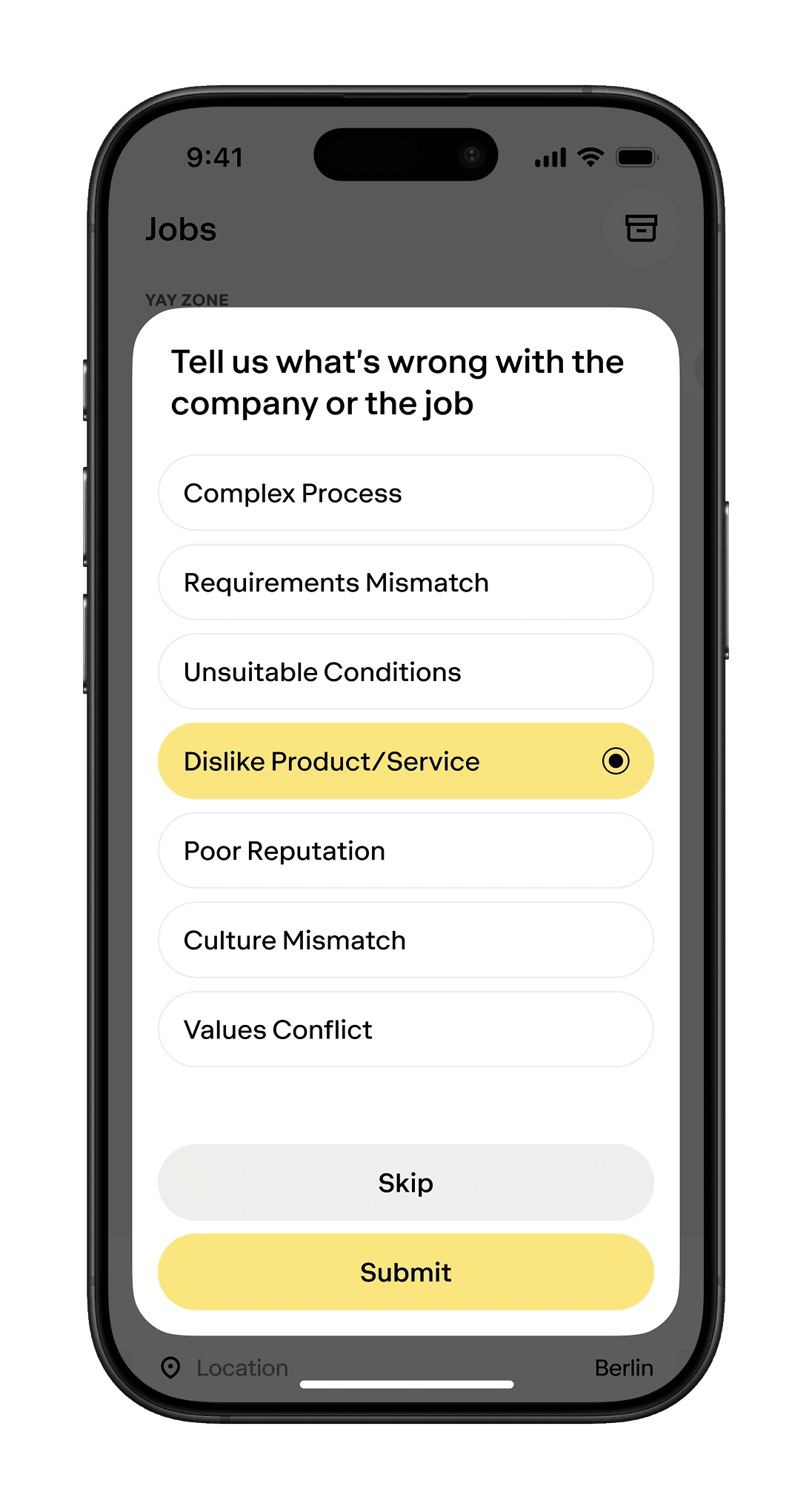 Modal with job details